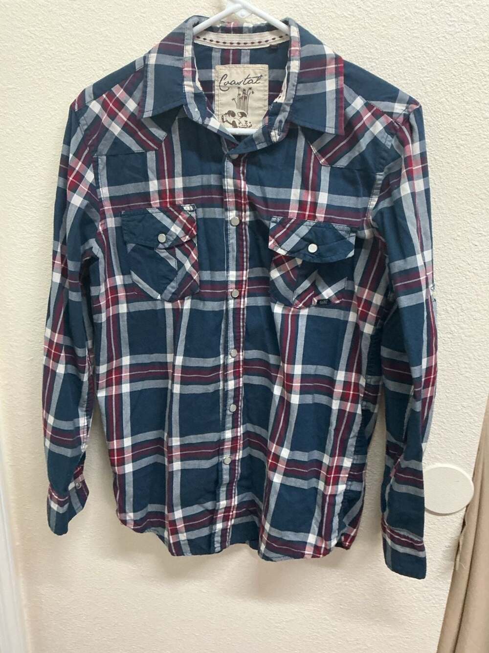 Coastal Plaid Pearl Snap Western Shirt Size Small